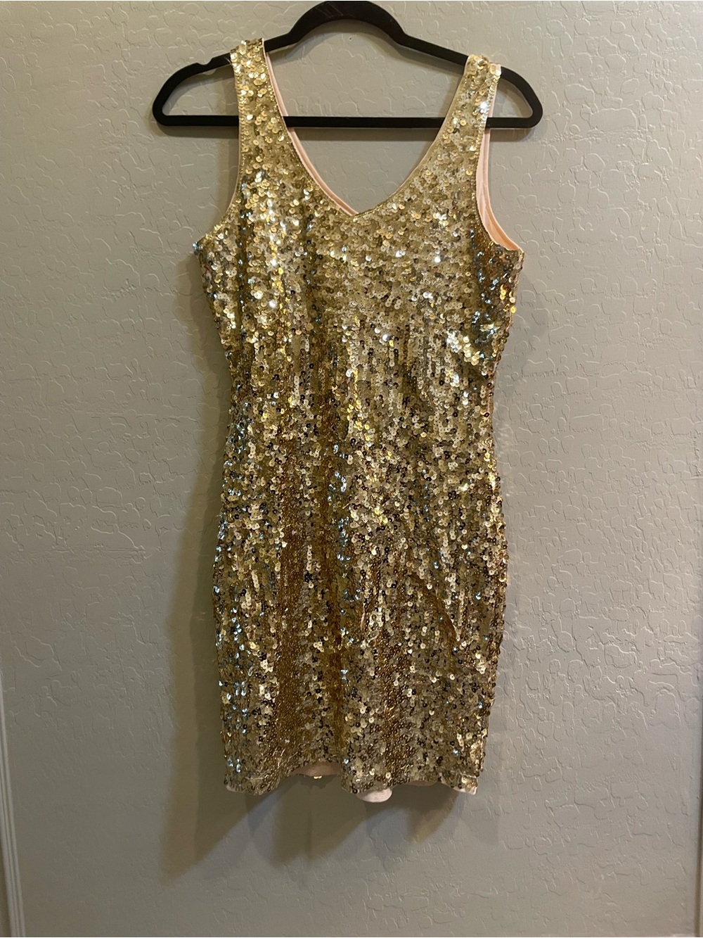 Sleeveless Gold Sequin Mini Dress - Sparkling V-Neck Party Dress